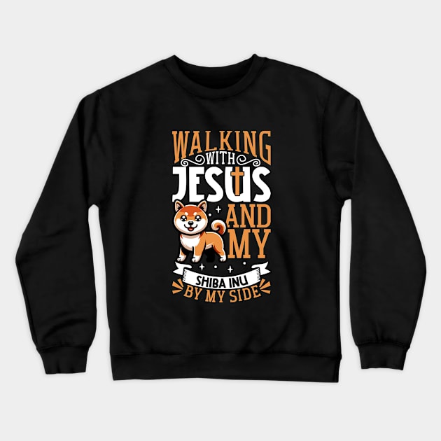 Jesus and dog - Shiba Inu Crewneck Sweatshirt by Modern Medieval Design